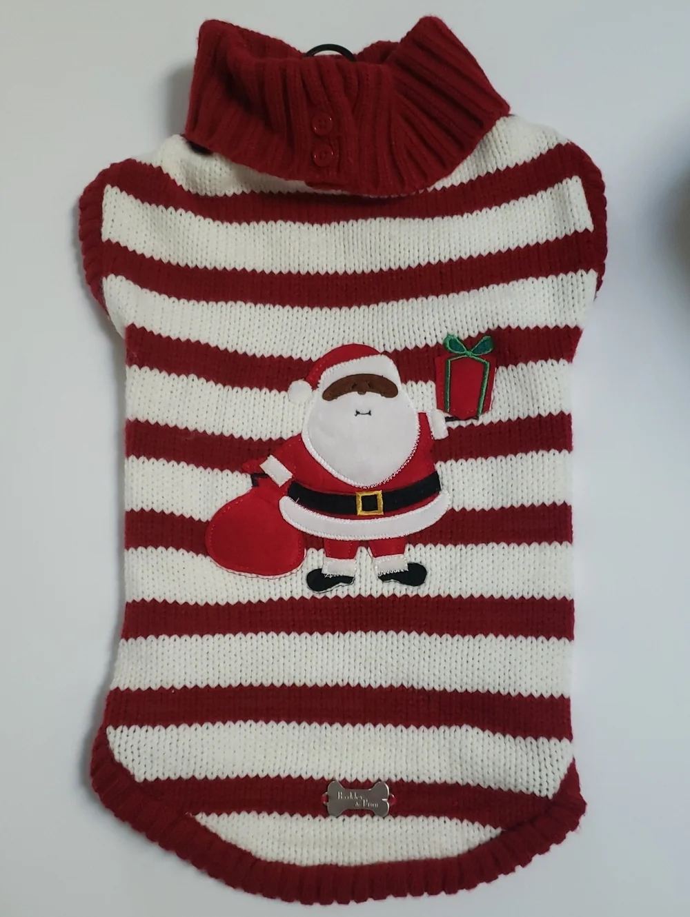 Barkley & Finn Red & White Striped Black Santa Holiday Dog Sweater, Large